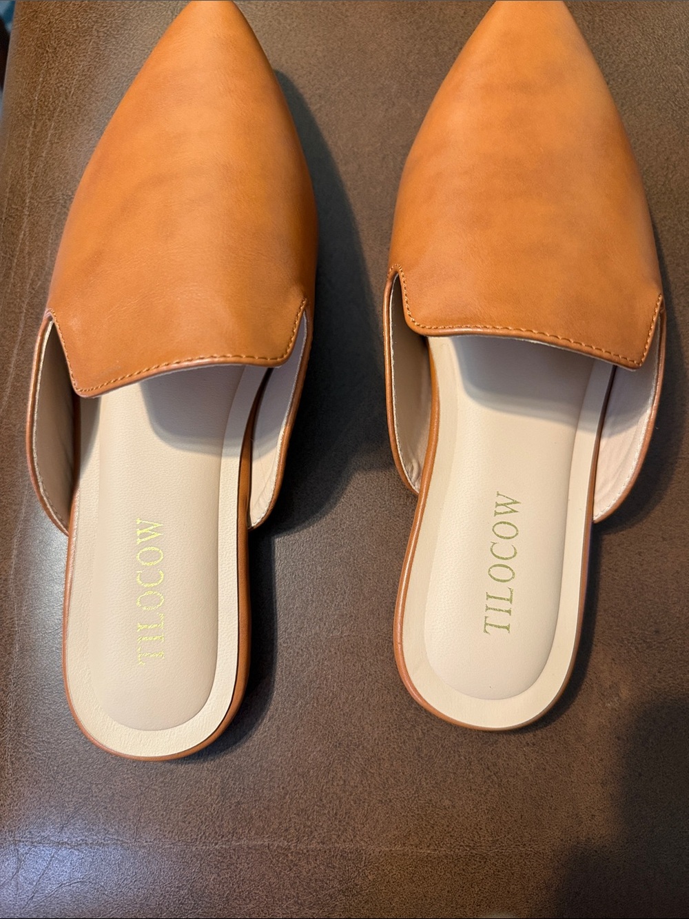 Women's Tan Pointed Backless Mules